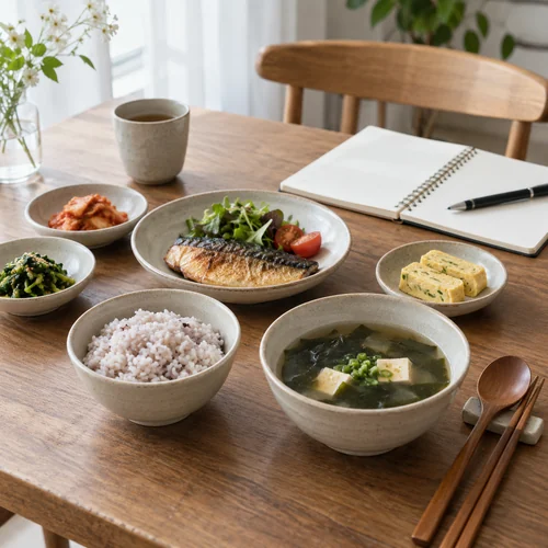 식사와 불편의 순서를 적는 일상 식탁 예시